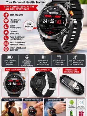 Multifunction Fitness Smartwatch - Black Silicone